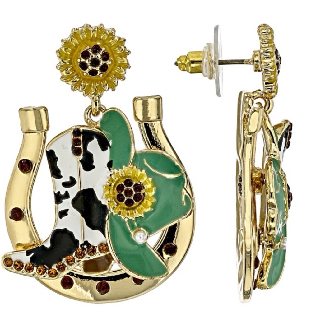 Multi-Color Enamel & Crystal Gold Tone Horseshoe Earrings NEW!!